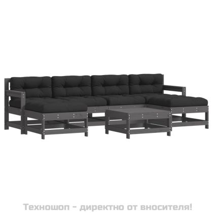 Градински лаундж комплект 7 части с възглавници сив бор масив