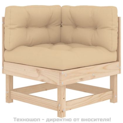 Градински комплект с възглавници, 6 части, дърво масив