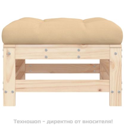 Градинска табуретка с възглавница, борова дървесина масив
