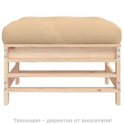 Градинска табуретка с възглавница, борова дървесина масив