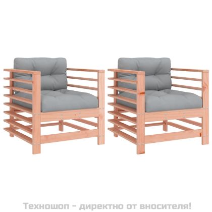 Градински столове с възглавници 2 бр масивно дърво дуглас