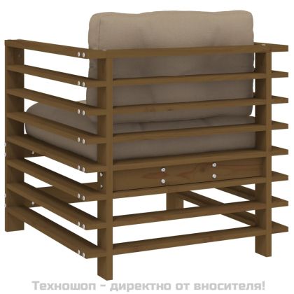 Градински столове с възглавници, 2 бр, меденокафяви, бор масив