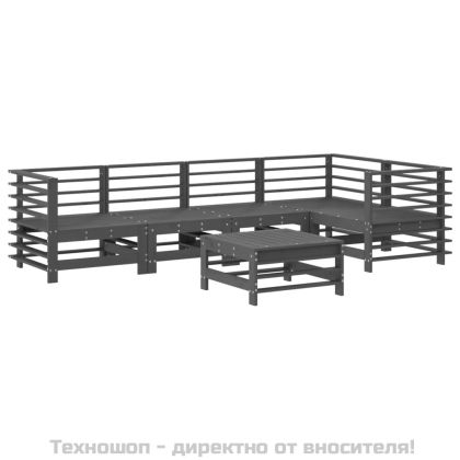 Градински комплект с възглавници, 6 части, сив, дърво масив