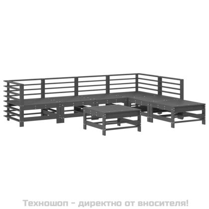 Градински лаундж комплект 7 части с възглавници сив бор масив