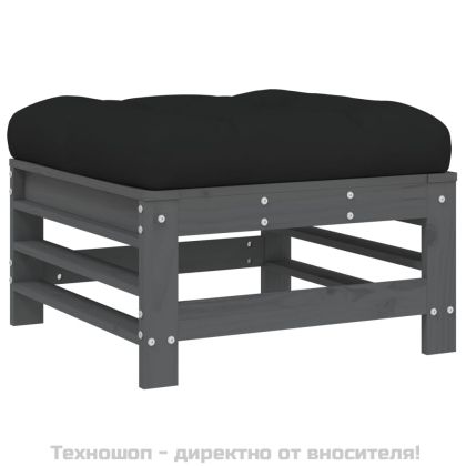 Градински лаундж комплект 7 части с възглавници сив бор масив