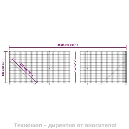 Плетена оградна мрежа с фланец, зелена, 1,8x25 м