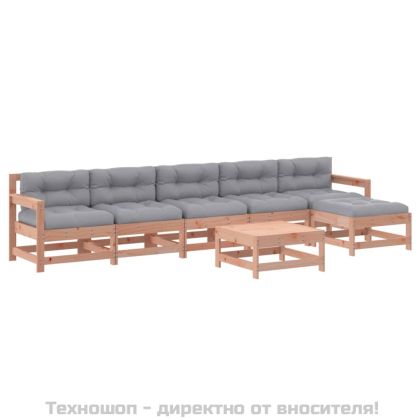 Градински комплект с възглавници, 7 части, дугласко дърво масив