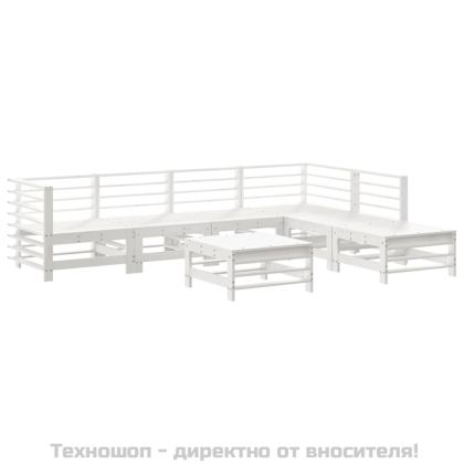 Градински лаундж комплект 7 части с възглавници бял бор масив
