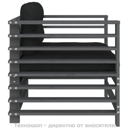 Градински столове с възглавници, 2 бр, сиви, бор масив