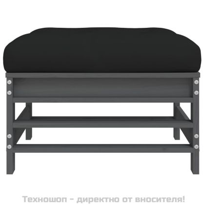 Градинска табуретка с възглавница, сива, борова дървесина масив