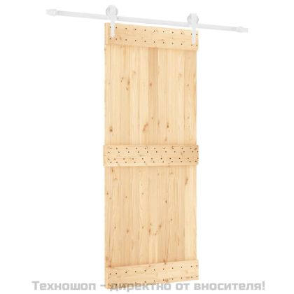 Плъзгаща врата с монтажни части, 85x210 см, борово дърво масив