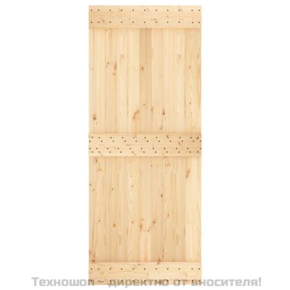 Плъзгаща врата с монтажни части, 85x210 см, борово дърво масив