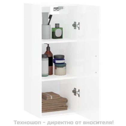 Стенен шкаф бял гланц 34,5x34x90 см