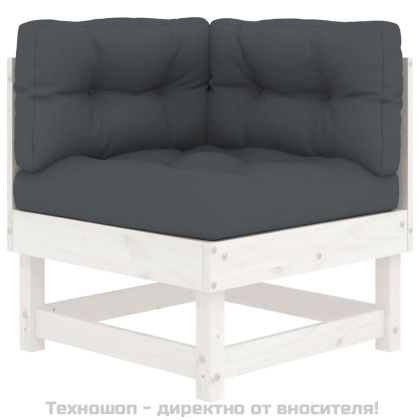 Градински комплект с възглавници, 4 части, бял, дърво масив