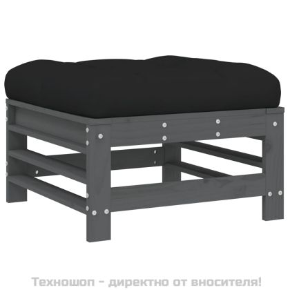 Градински комплект с възглавници, 5 части, сив, дърво масив