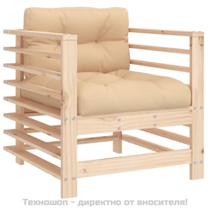 Градински столове с възглавници, 2 бр, бор масив
