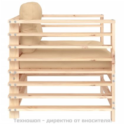 Градински столове с възглавници, 2 бр, бор масив