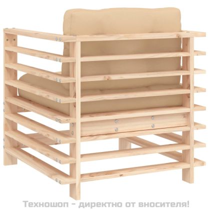 Градински столове с възглавници, 2 бр, бор масив