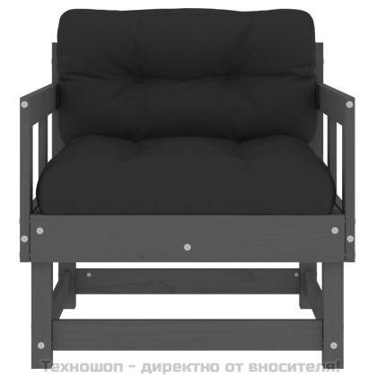 Градински столове с възглавници, 2 бр, сиви, бор масив