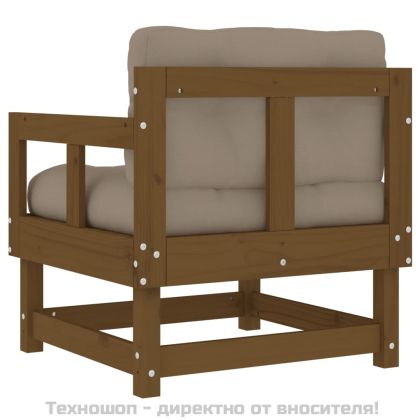 Градински столове с възглавници, 2 бр, меденокафяви, бор масив