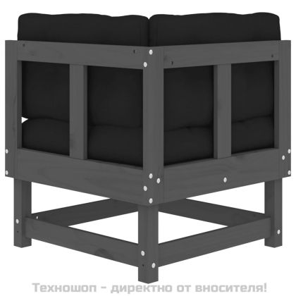 Ъглови дивани с възглавници, 2 бр, сиви, борово дърво масив
