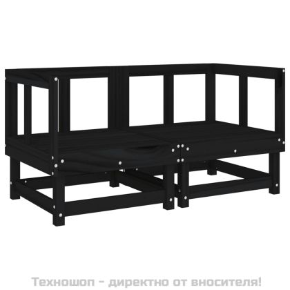 Ъглови дивани с възглавници, 2 бр, черни, борово дърво масив