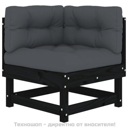 Ъглови дивани с възглавници, 2 бр, черни, борово дърво масив