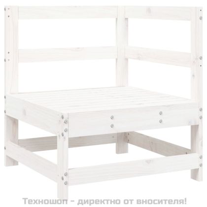 Ъглов диван с възглавници, бял, борово дърво масив