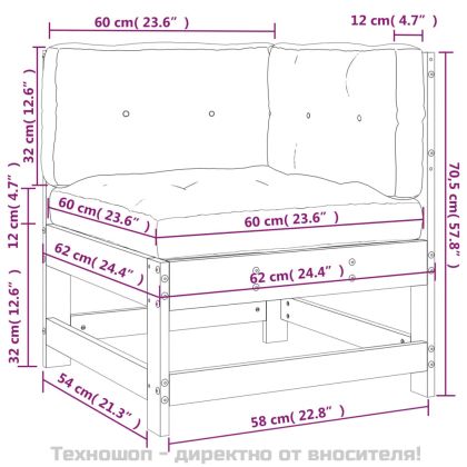 Ъглов диван с възглавници, бял, борово дърво масив