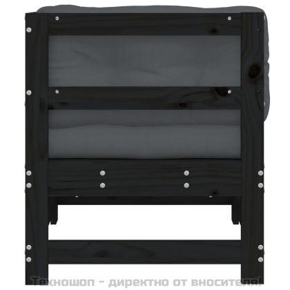 Ъглов диван с възглавници, черен, борово дърво масив