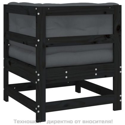 Ъглов диван с възглавници, черен, борово дърво масив