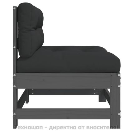 Среден диван с възглавници, сив, борово дърво масив