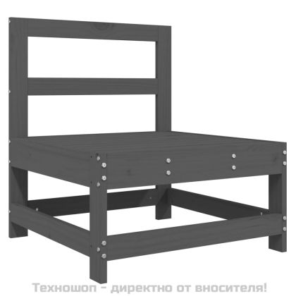 Среден диван с възглавници, сив, борово дърво масив