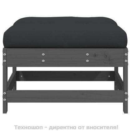 Градинска табуретка с възглавница, сива, борова дървесина масив