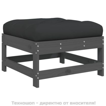 Градинска табуретка с възглавница, сива, борова дървесина масив