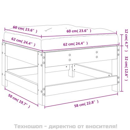 Градинска табуретка с възглавница, сива, борова дървесина масив