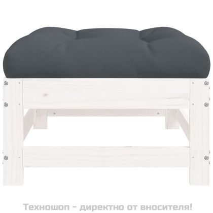 Градинска табуретка с възглавница, бяла, борова дървесина масив