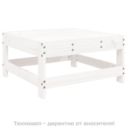 Градинска табуретка с възглавница, бяла, борова дървесина масив