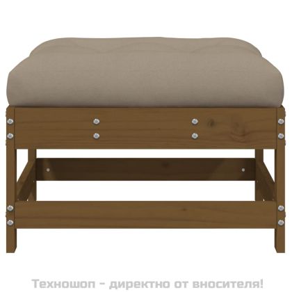 Градинска табуретка с възглавница, меденокафява, бор масив