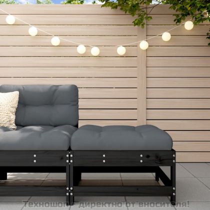 Градинска табуретка с възглавница, черна, бор масив