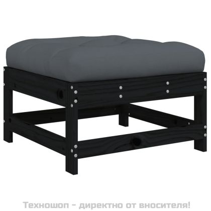 Градинска табуретка с възглавница, черна, бор масив