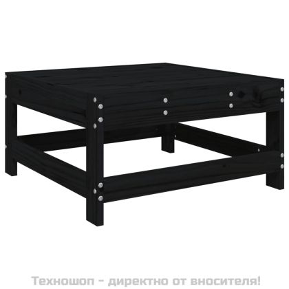 Градинска табуретка с възглавница, черна, бор масив