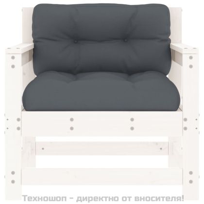 Градински столове с възглавници, 2 бр, бели, бор масив