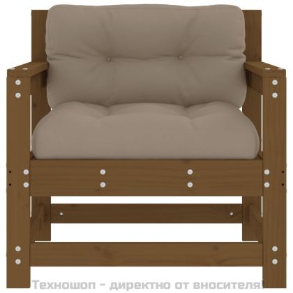 Градински столове с възглавници, 2 бр, меденокафяви, бор масив