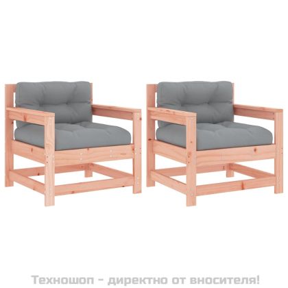 Градински столове с възглавници 2 бр масивно дърво дуглас