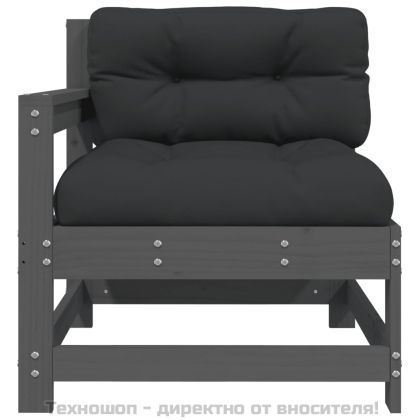 Градински стол с възглавници, сив, масивно борово дърво