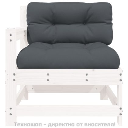 Градински стол с възглавници, бял, масивно борово дърво
