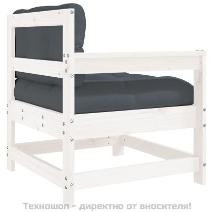 Градински стол с възглавници, бял, масивно борово дърво