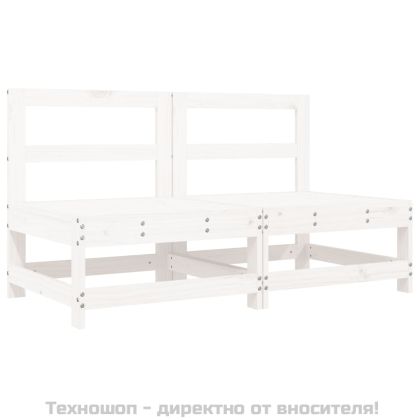Средни дивани с възглавници, 2 бр, бели, борово дърво масив