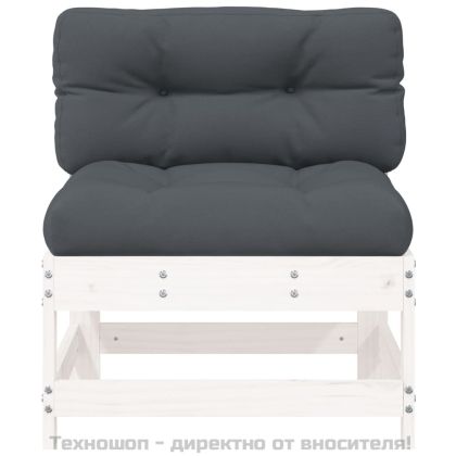 Средни дивани с възглавници, 2 бр, бели, борово дърво масив